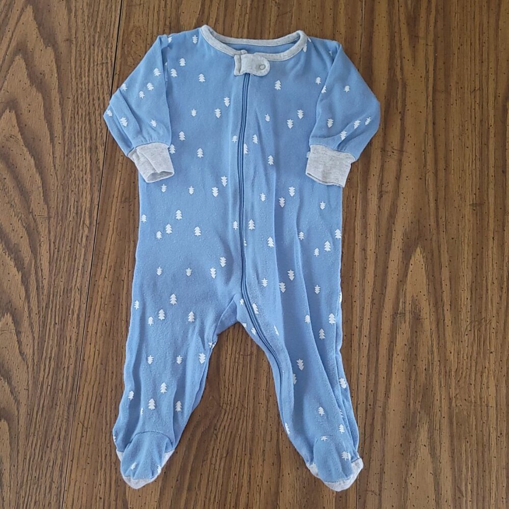 Wonder Nation Cotton Footed Sleeper 3-6M Blue Tree Print Baby Pajamas Zip Up